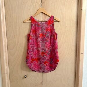 CAbi Flowy Jubilee Pink Paisley Zip Up Sleeveless Blouse Size XS